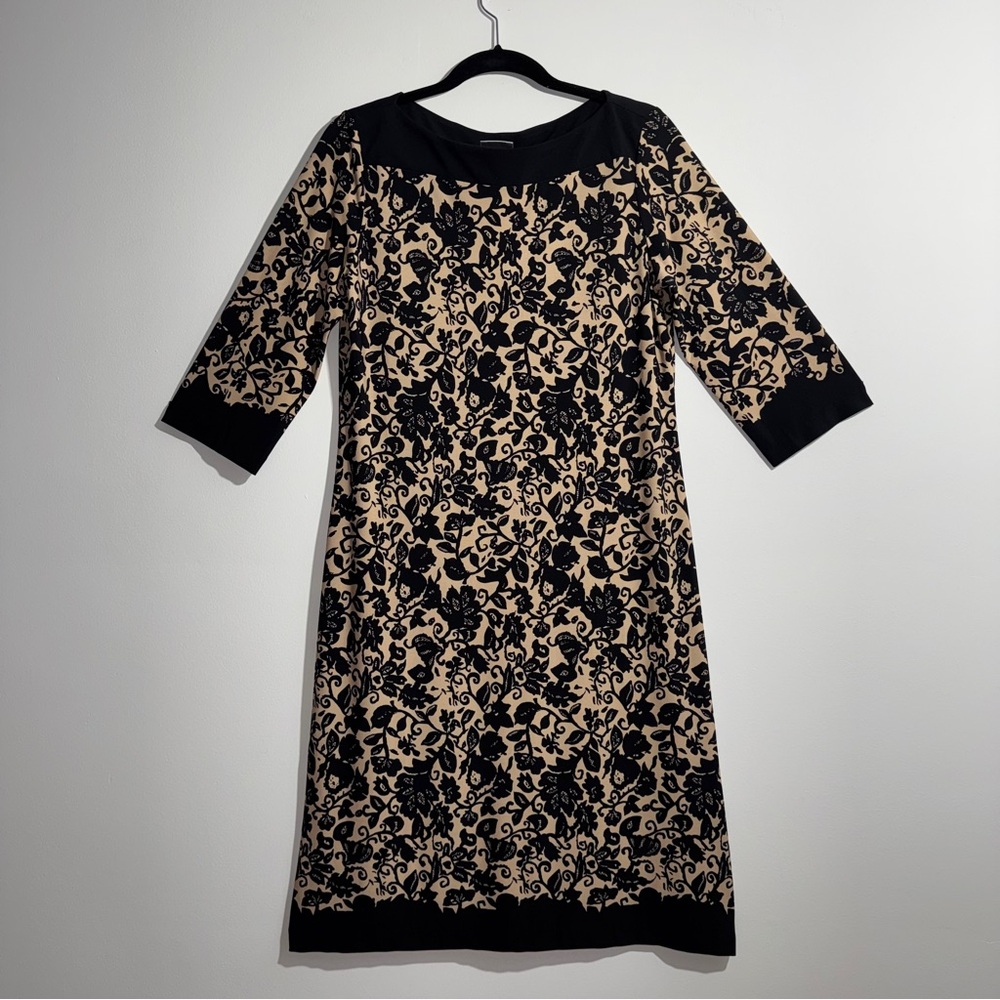 Chicos Black Beige Floral Print Shift Dress Size 1‎ Medium